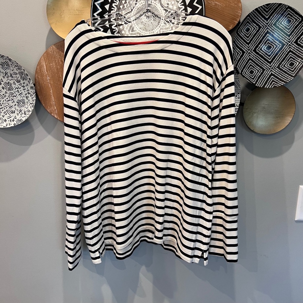 J. Jill Striped Long Sleeve Boat Neck Top Navy White Petite Large RN 97641